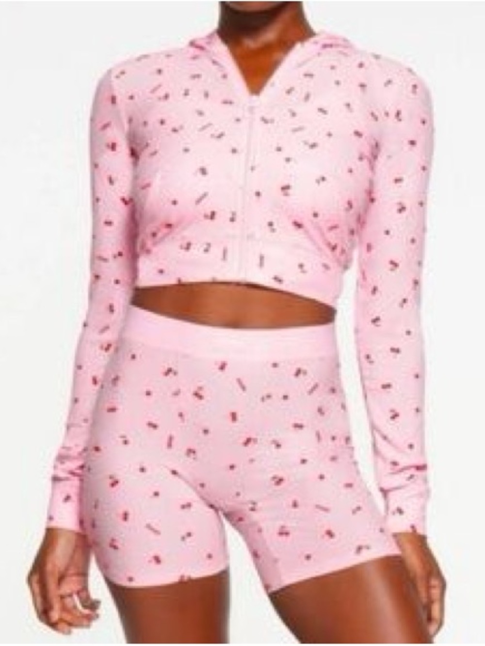 SKIMS SOFT LOUNGE ZIP UP HOODIE + BOXER CHERRY BLOSSOM PRINT XS/SMALL
